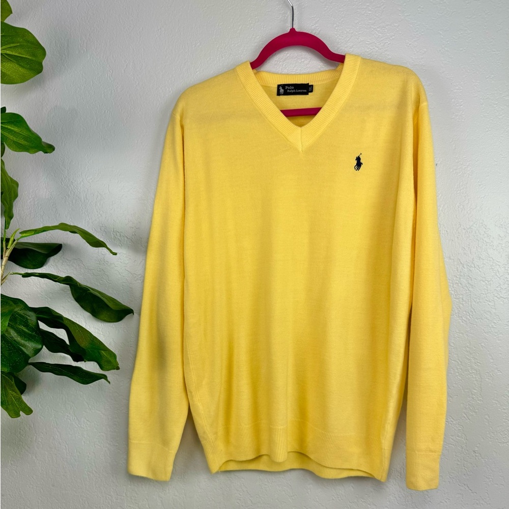 Polo Ralph Lauren 100% Cashmere Yellow V Neck Sweater Long Sleeve Vest